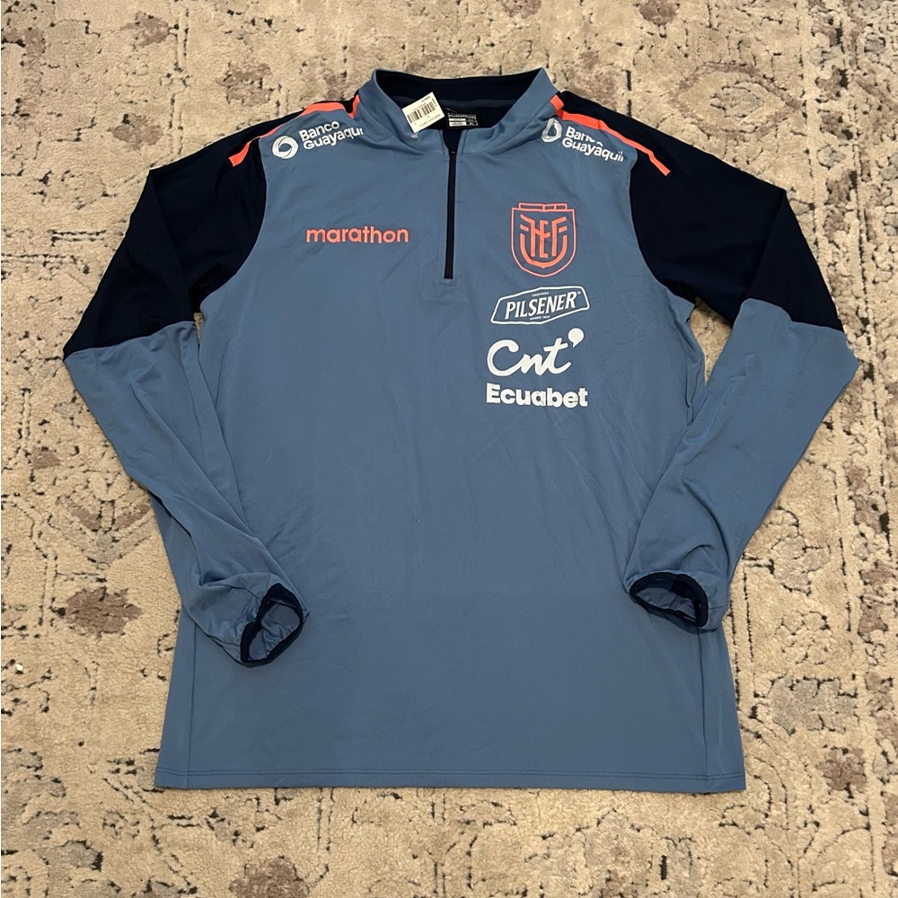 Marathon Authentic Ecuador Gray / Blue Training Top Jacket Sponsors Men’s XL